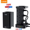 LDNIO SKW6457 2500W Tower Socket QC 3.0 USB+PD 30W Power Socket Extension Sockets Smart Desktop Tower Power Strip with 6 UK Outlet Plugs.