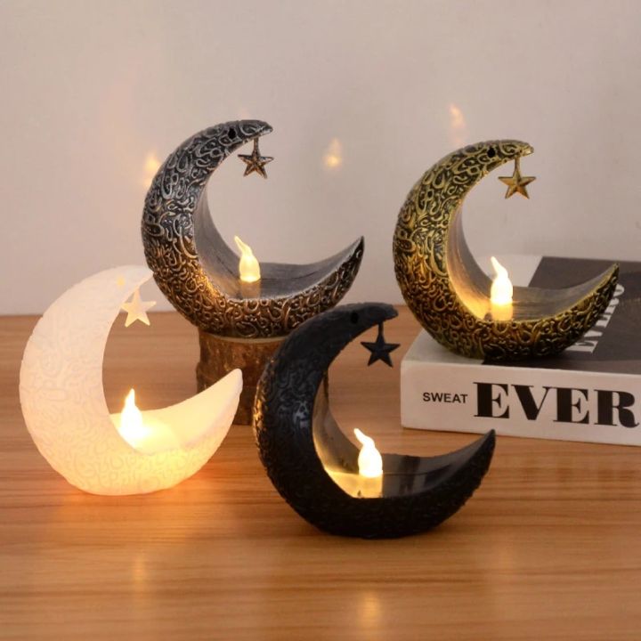 Eid Mubarak LED Candle Light Moon Star Ornaments 2024 Ramadan Kareem ...