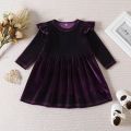 Autumn Solid Color Single-sided Velvet Dress for Baby Girls, Soft and Versatile Children's Wear, Suitable for Party.