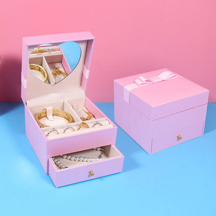 Durable Jewelry Storage Box Elegant Design High-grade Three Layers Jewelry Organizer Case Large Capacity Flannelette Flannelette Jewelry Box for Ladies Personal Use Fashion Accessory