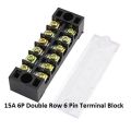 6 Way Double Row Terminal Block TB-1506 600V 15A 6P Double Row 6 Pin Terminal Block Terminal Block Wire Connector TB-1506 6P Double Row Terminal Block 600V 15A.