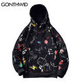 GONTHWID Japanese Anime Graffiti Print Hooded Sweatshirts Streetwear  Hop Harajuku Casual Pullover Hoodies Mens Fashion Tops. 