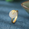 National tide retro palace bamboo slub leaf gilt craft Ping An clasp ring ring ring Internet celebrity live broadcast jade jewelry. 