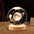Large 3.15 inch 3D Clear Crystal Ball with Wood Base,3D Galaxy Crystal Ball Decor, Wood LED Night Light Base, for Home Living Room Bedroom.