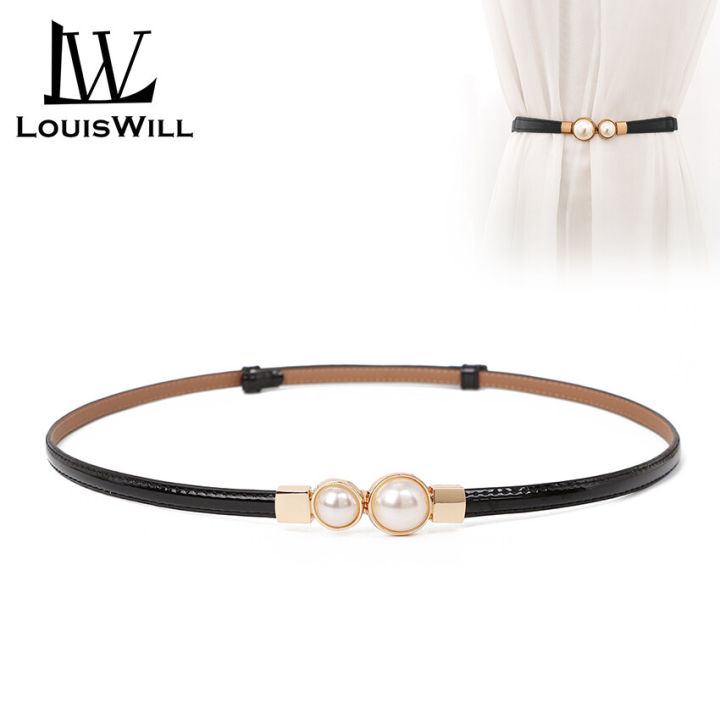 LouisWill Women Belts Double Pearl Belts Casual Thin Belt Female Retro  Black Red PU Leather Belt Dress Skirt Waist Elegant Pearl Leather Belts  Elastic Thin Belts Ladies Designer Waistband | Daraz.com.bd