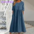 Amamia Casual Dress Pockets Women Pleated Flowy Hem Solid Midi Dress. 