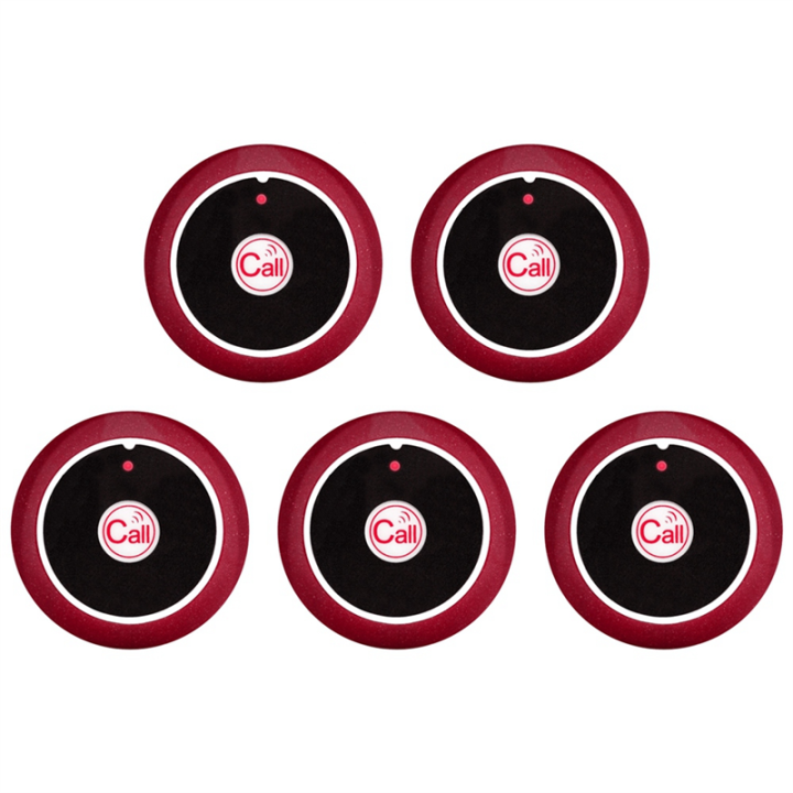 5Pcs Call Button Restaurant Pager Wireless Waiter Transmitter 433MHz for Hookah Bar Cafe Customer Service Red B
