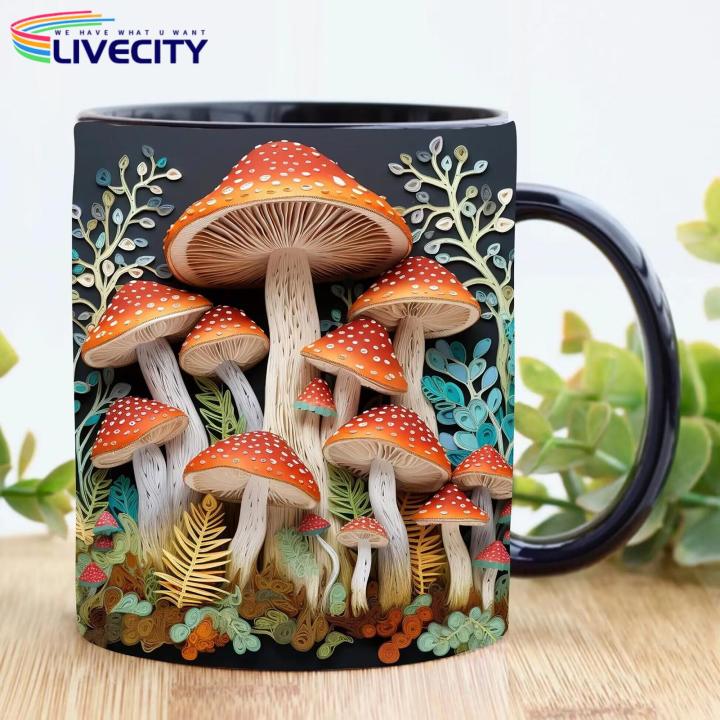 Ceramic Mushroom Mug 3d Mushroom Print Coffee Mug Heat Resistant Ceramics Portable Colorfast Office Kitchen Mug 300ml Capacity White Ceramic Mug