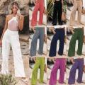 Women Viscose Pants Elastic High Waist Wide Leg Lounge Pants Casual Loose Beach Pants with Pockets. 
