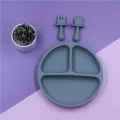 Silicone Baby Tableware with Suction Cup Toddler Plate and Portable Fork Spoon Kids Food Bowl Set D. 
