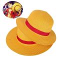 Boy Girl One Piece Cap Straw Hat Neck String Luffy Flat Hats Cosplay Japanese Cartoon Props Hat Kid Red Stripe Beach Hat YF001.