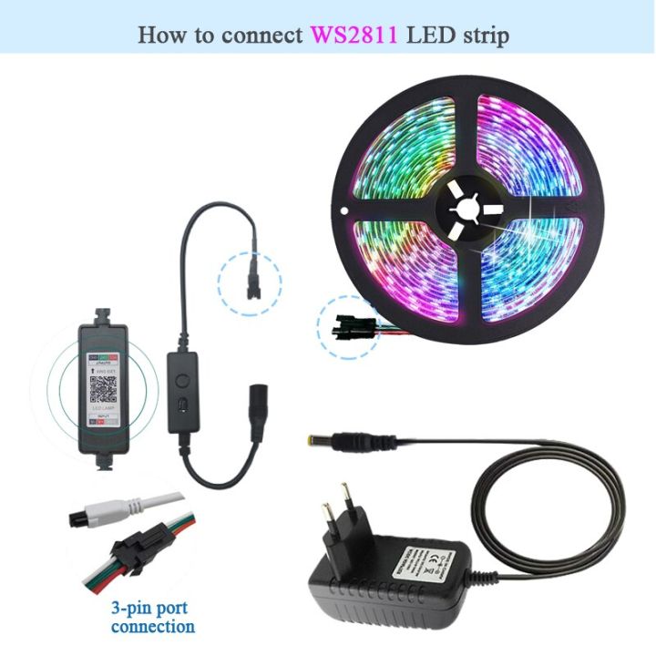 Dream%20Color%20WS2811%20Individually%20Addressable%20LED%20Light%20Strip%20RGBIC%20DC12V%20Diode%20Tape%20Bluetooth%20Controller+Adapter%20For%20Home%20Party%20-%20Image%207