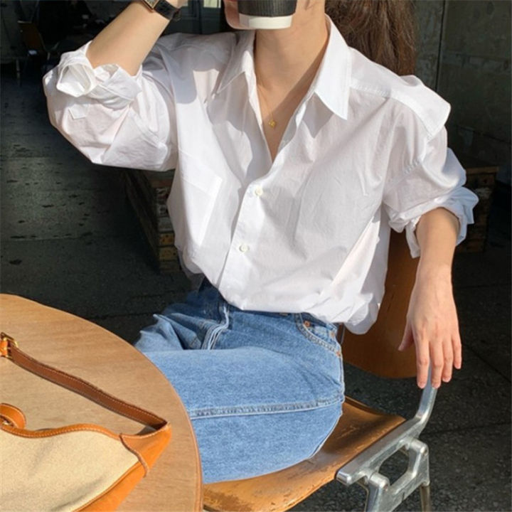 White Shirt for Women Spring 2024 New Korean Style Loose Shirt Design French Style Long Sleeve Women's Top