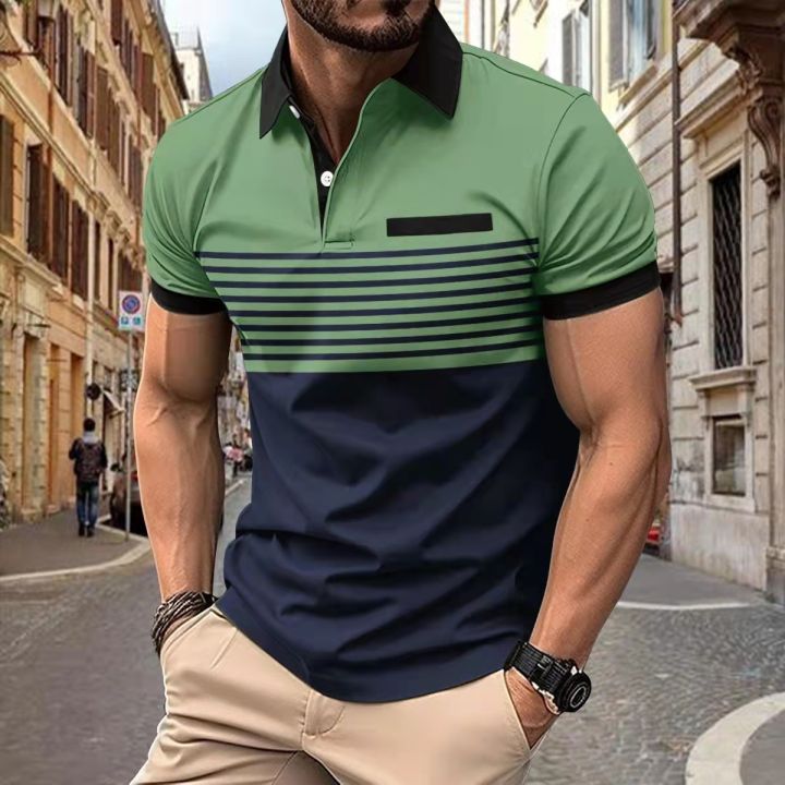 Summer%20New%20Hot%20Selling%20Men's%20Polo%20Shirt%20with%20Anti%20Wrinkle%20Polo%20Collar%20Stripe%20Contrast%20Color%20Short%20Sleeve%20Casual%20Sports%20Fashion%20S%20-%20Image%206