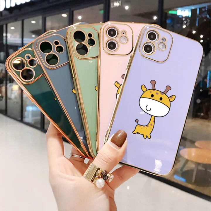 Luxury%206D%20Plating%20Case%20for%20iPhone%20X%20Color%20Cute%20Giraffe%20Side%20Pattern%20Back%20Cover%20Soft%20Silicone%20Square%20Frame%20Shiny%20Bling%20Phone%20Cases%20+%20Free%20Lanyard%20-%20Image%209