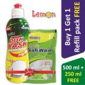 Cleanzy Dish Wash Liquid 500ml ( Buy 1 Get 1 Dishwashing Liquid 250ml Refill Pack Free). 