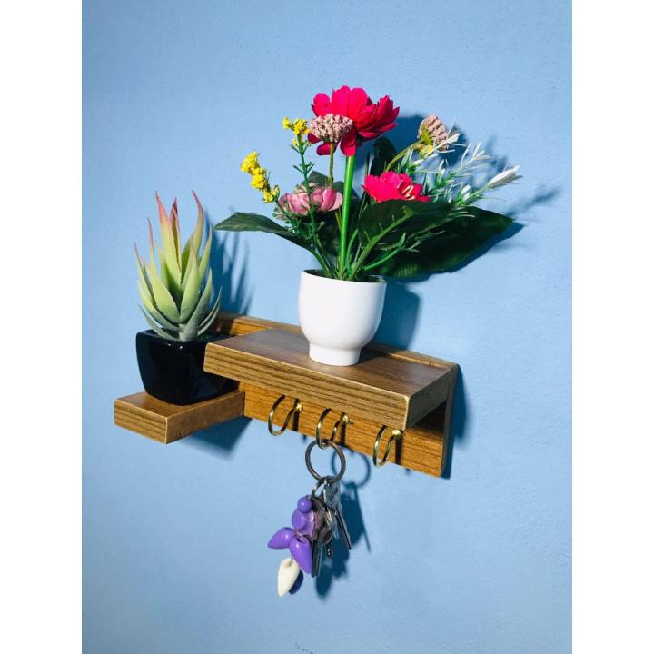 Shelf with 3 Metal Key Hooks Wall hanging Key hanger