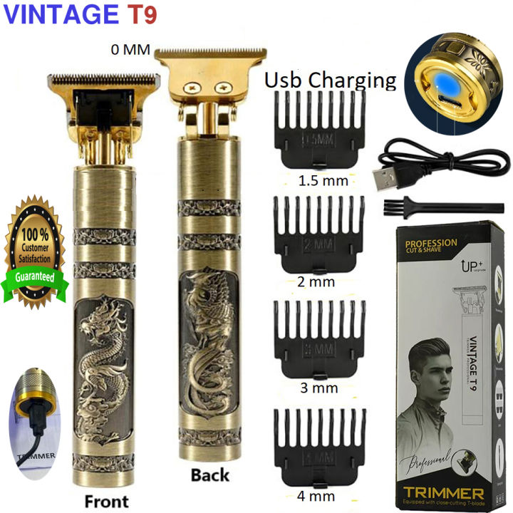 T9 Vintage USB 6500 charging cable with Rechargeable Hair Trimmer metal body Hair Cutting Machine For Men and Women