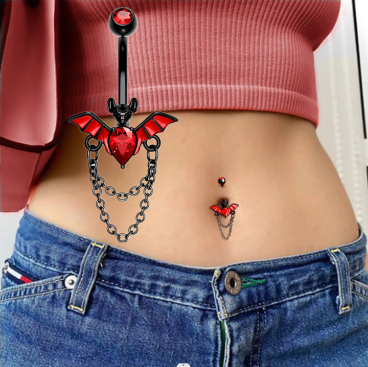 1PCS Red Bat Belly Piercing Jewelry 14G Black Moon Belly Button Ring Rose Flower Navel Ring Barbell Piercing Ombligo For Women
