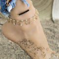 Cross-border hot selling foot ornaments European and American simple black crystal beads rhinestone bow 2-piece set double beach anklet women.