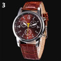 Men's fashion faux leather strap round dial analog casual wrist watch Xmas gift. 