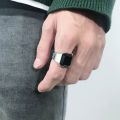 Cincin Batu Kaca Trendy Stainless Steel Ring Perhiasan Cincin Gold 17MM WIdth Simple Wide Version Inlaid Glass Stone Rings.