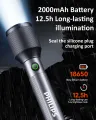 PHILIPS 24W Zoomable LED Flashlight Torch 1000 LM, 2000mAh Rechargeable Torch Light, Aluminum Alloy Handheld Flash Light for Home, Camping, Hiking, Emergency.