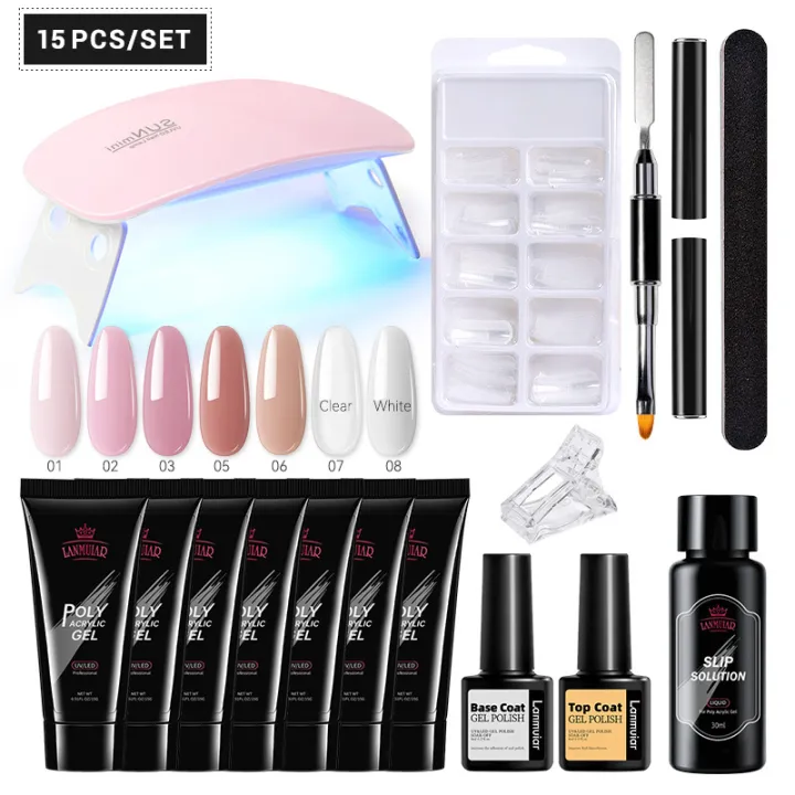 15pcs%20Set%208%20Color%20Nail%20Builder%20Kit%20Nail%20Extension%20Kit%20with%20UV%20Lamp%20Top%20Coat%20Base%20Coat%20All-in-One%20for%20Nail%20Starter%20Different%20Nail%20Art%20Ideas%20DIY%20Home%20Manicure%20-%20Image%202