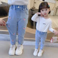 Cute Girls' Jeans Spring and Autumn Women's Baby Autumn Fashionable Casual Pants Soft Slim Fit Outer Wear Trousers Fashion. 