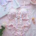 Kawaii Lolita Bra and Panty Set White Lingerie Cute Japanese Milk Silk Bra Panties Set Wirefree Soft Underwear Set. 
