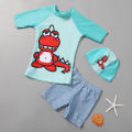GC 3pcs Kids Split Swimming Suit Cartoon Quick-drying Short Sleeves Swimwear Swimming Trunks With Cap For 3-10 Years Old Kids.