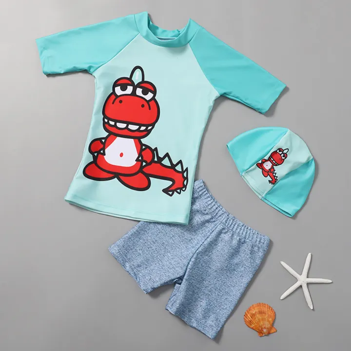 GC%203pcs%20Kids%20Split%20Swimming%20Suit%20Cartoon%20Quick-drying%20Short%20Sleeves%20Swimwear%20Swimming%20Trunks%20With%20Cap%20For%203-10%20Years%20Old%20Kids%20-%20Image%203