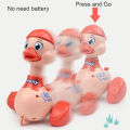【The road to happiness Store】Child Cute Press Inertial Toys Funny Cartoon Duck Turn Around Baby Kids Infant Crawling Shaking Ring Bells. 
