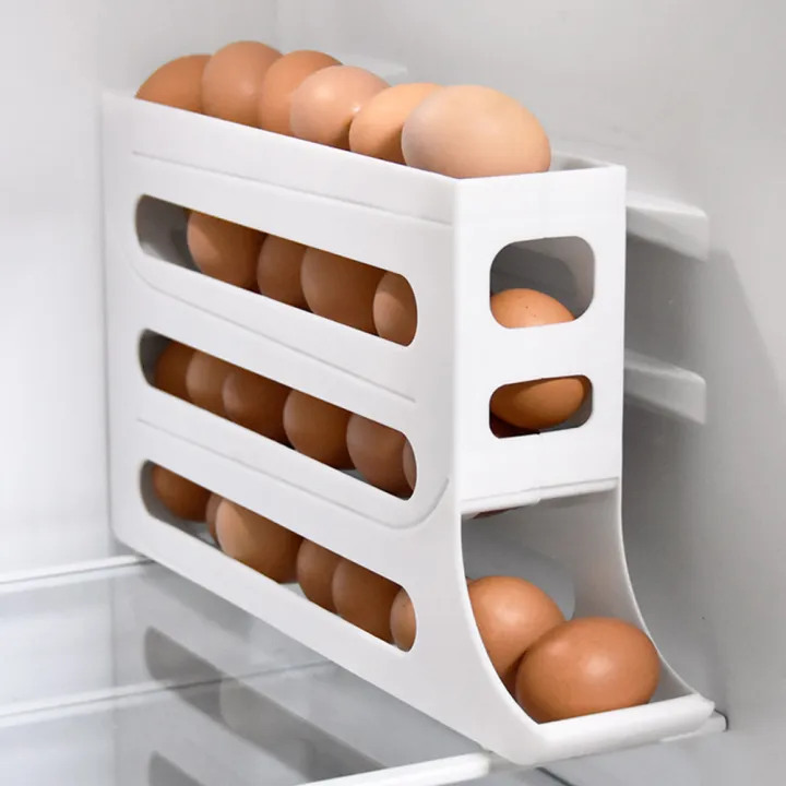 4 Layers Automatic Rolling Egg Holder Rack Fridge Egg Storage Box Container Kitchen Refrigerator Egg Dispenser Fridge Organizer