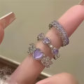 New Y2K Pink Crystal Irregular Heart Rings for Women Kpop Creative Heart Geometric Open Ring Punk Vintage Fashion Jewely Gifts. 