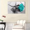 Wall Decor Canvas Gift Flower Floral Back and White Teal Rose Wall Art Picture Large.