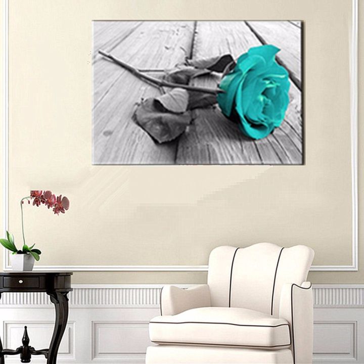 Wall%20Decor%20Canvas%20Gift%20Flower%20Floral%20Back%20and%20White%20Teal%20Rose%20Wall%20Art%20Picture%20Large%20-%20Image%209