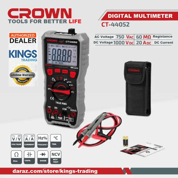 CROWN Digital Multimeter True RMS AC/DC Current Voltage, Resistance ...