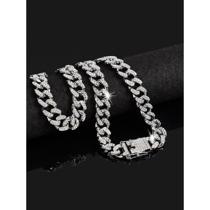 Hip Hop Silver Iced Cuban Chain Iced Cuban Chain Curb Link Silver