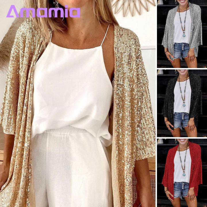 Shining Sequins Outwear Sparkling Sequin Party Cardigan Stylish Loose Fit Jacket for Women Perfect for Autumn Winter Events Southeast Asian Buyers' Favorite Front Placket Design Women Coat