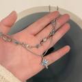 Double Layer Star Pendant Necklace for Women Alloy Silver Trendy Clavicle Chain. 