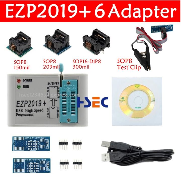 (NEW)Full Set EZP2019 High Speed USB SPI Programmer 12 adapter SOP8 test clip sop8/16 1.8V adapter socket flash bois 24 25 EEPROM