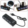 4 Ports USB 2.0 Hub LED USB Hub With Switch - Black.