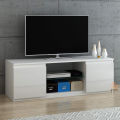 Modern TV Unit Cabinet Stand Sideboard High Gloss Doors with Glass Shelf,120cm*40cm*40cm (White, Without LED). 