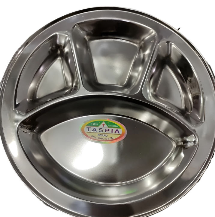 Divided Plate/Stainless Steel Plate/Divided Plate 4 Section - (24Cm Round) - Serve Meals Neatly With Stainless Steel Divided Plate