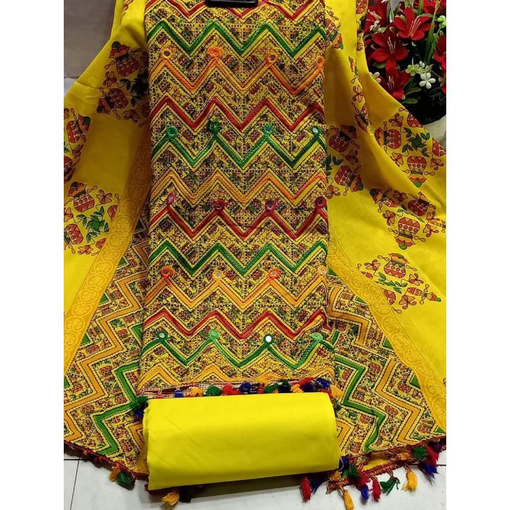 New Joypuri Ari Unstitched Fashionable Stylish Gorgeous Three Piece Set For Women Clothing Salwar Kamiz { 3 Piece }