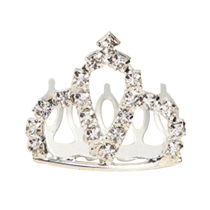 Children Headdress Princess Crown Comb Tiara Heart-shaped Rhinestone Hair Clip