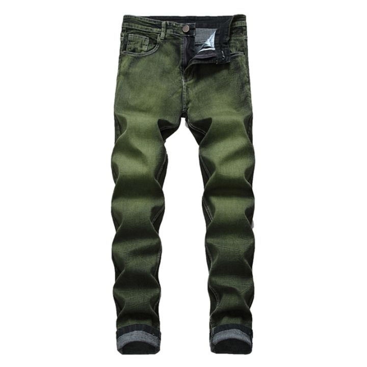 Washed Jeans for Men 2022 Straight Jeans Man Fashion Casual Denim Pants Male Jean Homme Pantalones Vaqueros De Hombre Green 40