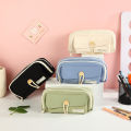 Large Capacity Three Layer Pencil Case Cute Canvas Pen Pouch Bag Cosmetic Bag Portable Storage Bag for Teen Students Office School Supplies.