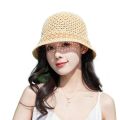Ladies Bucket Hat Stylish Patchwork Stripes Papyrus Summer Hat Anti-sun Cool Fashion Bucket Hat Lady Sun Hat Outdoor Supply.